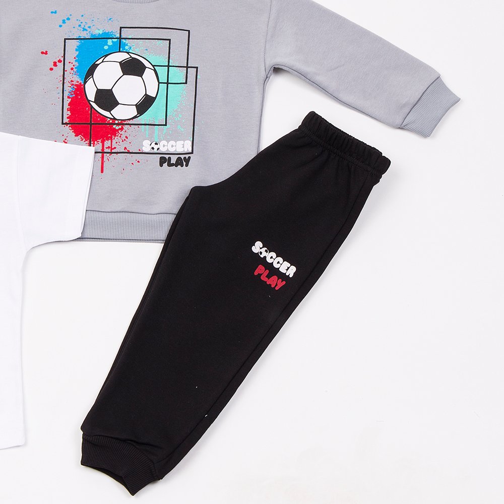 Παιδικό Σετ 3Τμχ Φούτερ Φόρμα Εποχής με Μακό Μπλούζα Soccer Play Αγόρι (2-6) -Γκρι-  49444