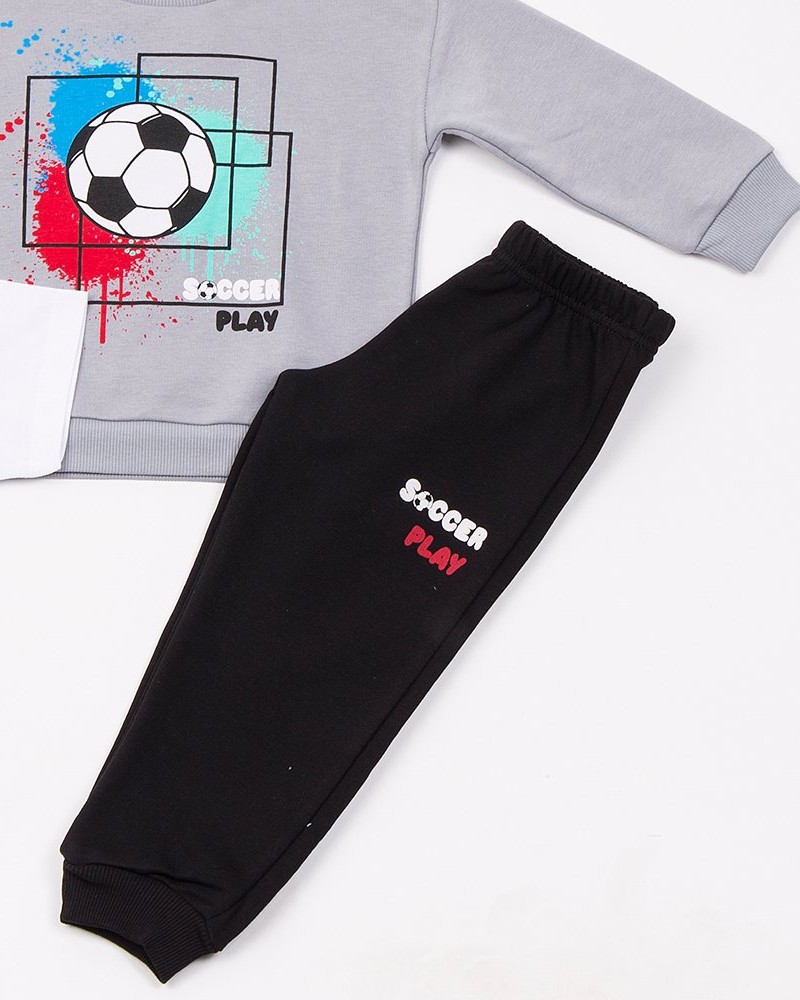 Παιδικό Σετ 3Τμχ Φούτερ Φόρμα Εποχής με Μακό Μπλούζα Soccer Play Αγόρι (2-6) -Γκρι-  