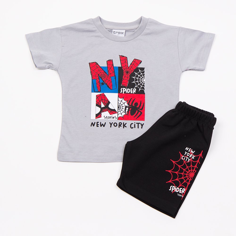 Παιδικό Σετ Μακό με Μπλούζα Spider και Βερμούδα Αγόρι (2-6) –Γκρι– 49447