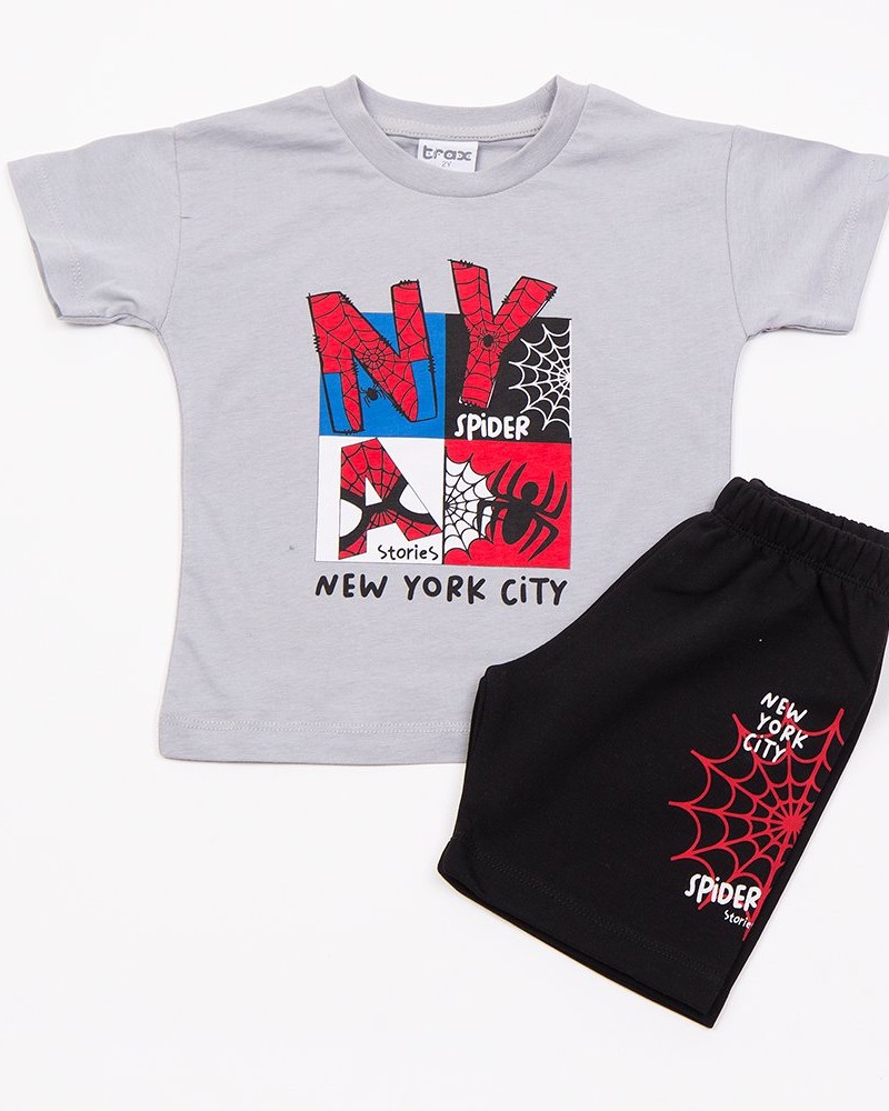 Παιδικό Σετ Μακό με Μπλούζα Spider και Βερμούδα Αγόρι (2-6) –Γκρι– 