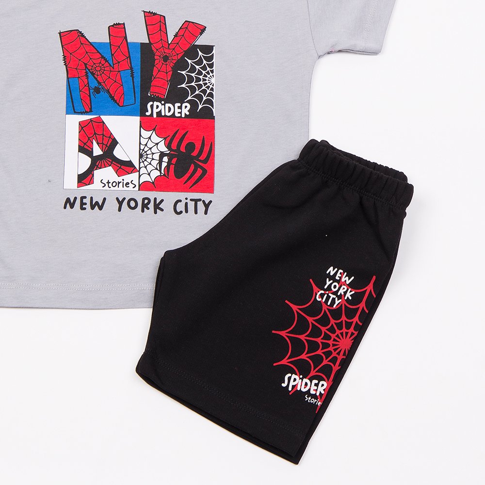 Παιδικό Σετ Μακό με Μπλούζα Spider και Βερμούδα Αγόρι (2-6) –Γκρι– 49447