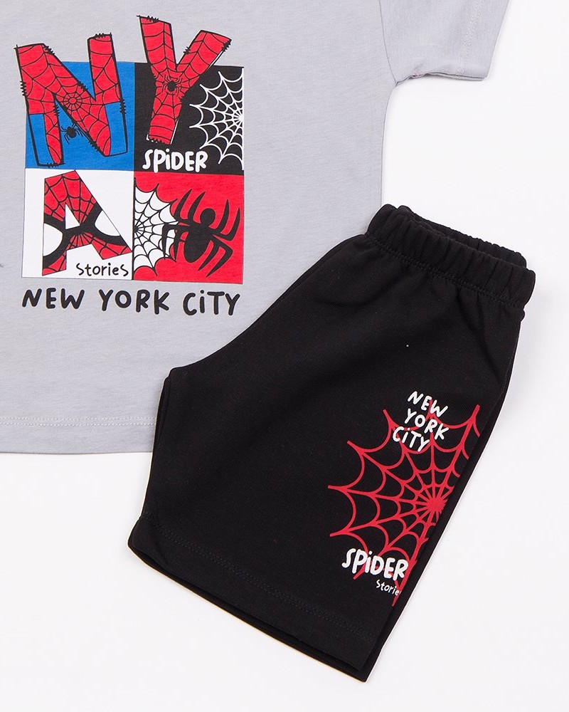 Παιδικό Σετ Μακό με Μπλούζα Spider και Βερμούδα Αγόρι (2-6) –Γκρι– 