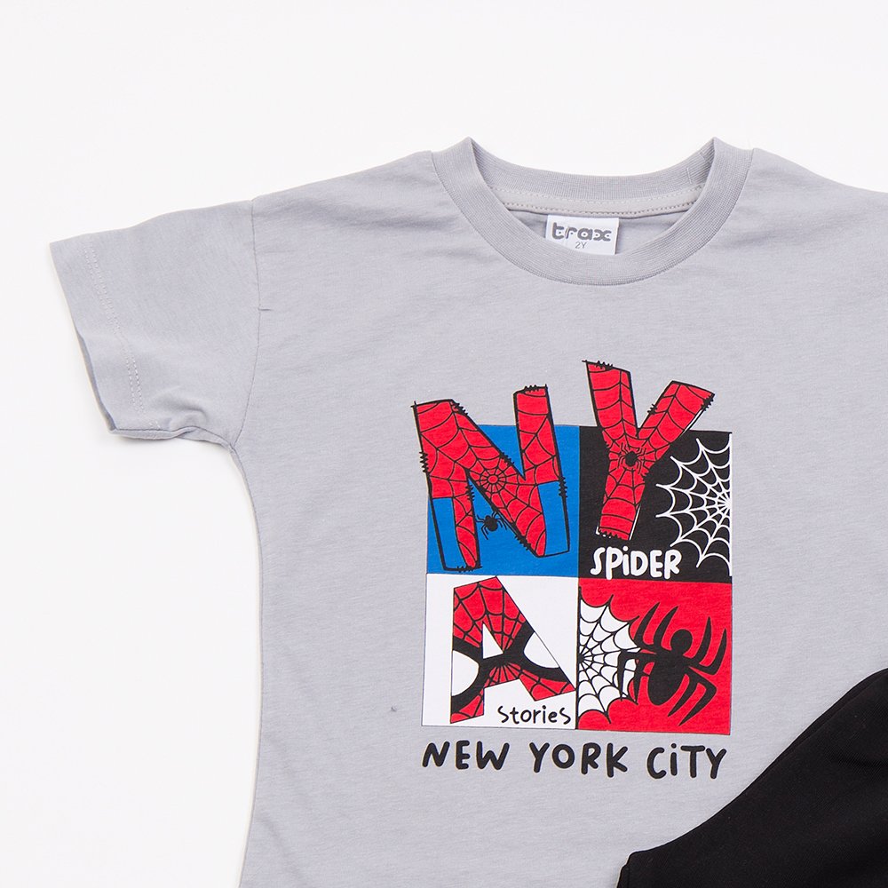 Παιδικό Σετ Μακό με Μπλούζα Spider και Βερμούδα Αγόρι (2-6) –Γκρι– 49447