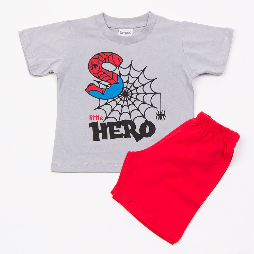 Παιδική Βαμβακερή Πιτζάμα Με Τύπωμα Little Hero Αγόρι (2-6) -Γκρι- 49490