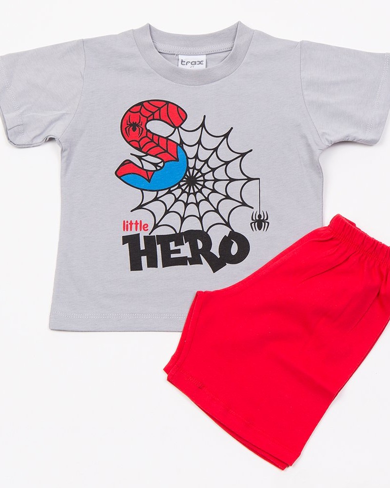 Παιδική Βαμβακερή Πιτζάμα Με Τύπωμα Little Hero Αγόρι (2-6) -Γκρι- 
