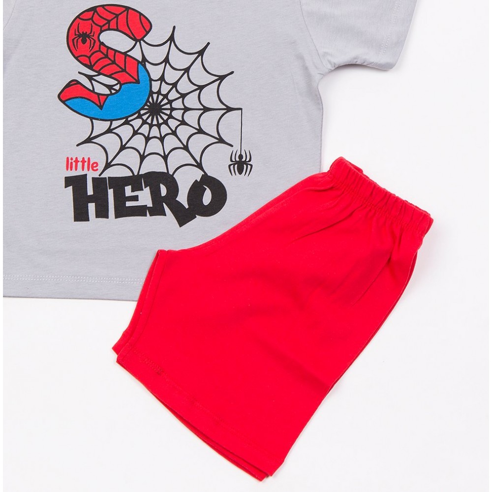 Παιδική Βαμβακερή Πιτζάμα Με Τύπωμα Little Hero Αγόρι (2-6) -Γκρι- 49490