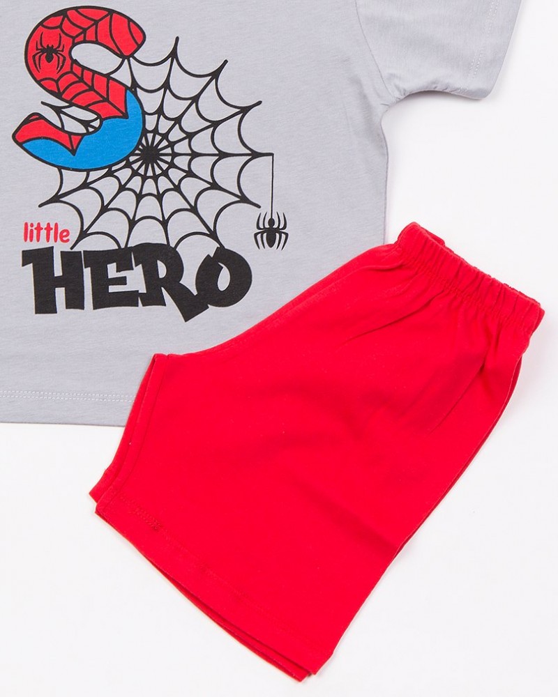 Παιδική Βαμβακερή Πιτζάμα Με Τύπωμα Little Hero Αγόρι (2-6) -Γκρι- 