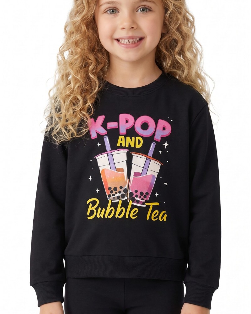 Εφηβικό Σετ Κολάν Φούτερ Με Τύπωμα K-Pop and Buddle Tea για Κορίτσι (6-16) -Ανθρακί- 