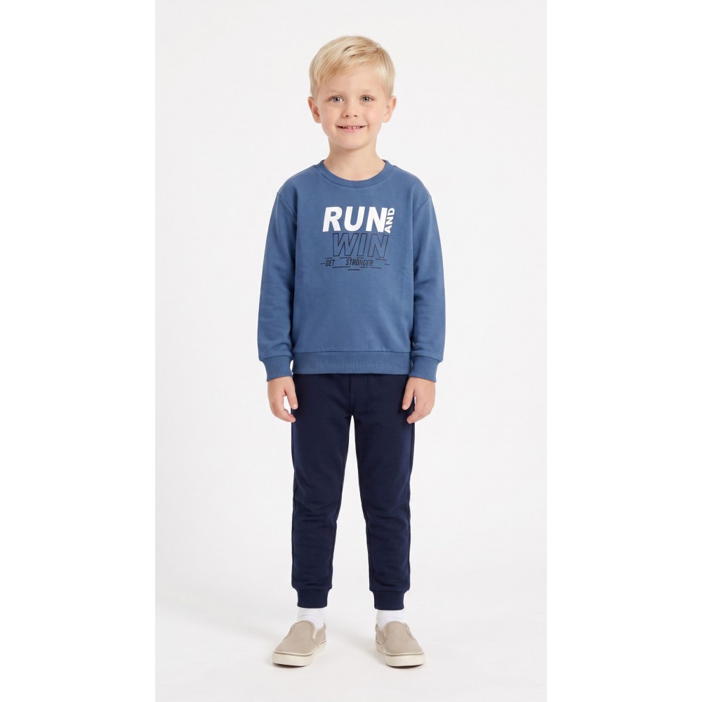 Εφηβικό Σετ Φούτερ Φόρμα Με Τύπωμα Run and Win για Αγόρι (6-16) -Ίντιγκο- 50828