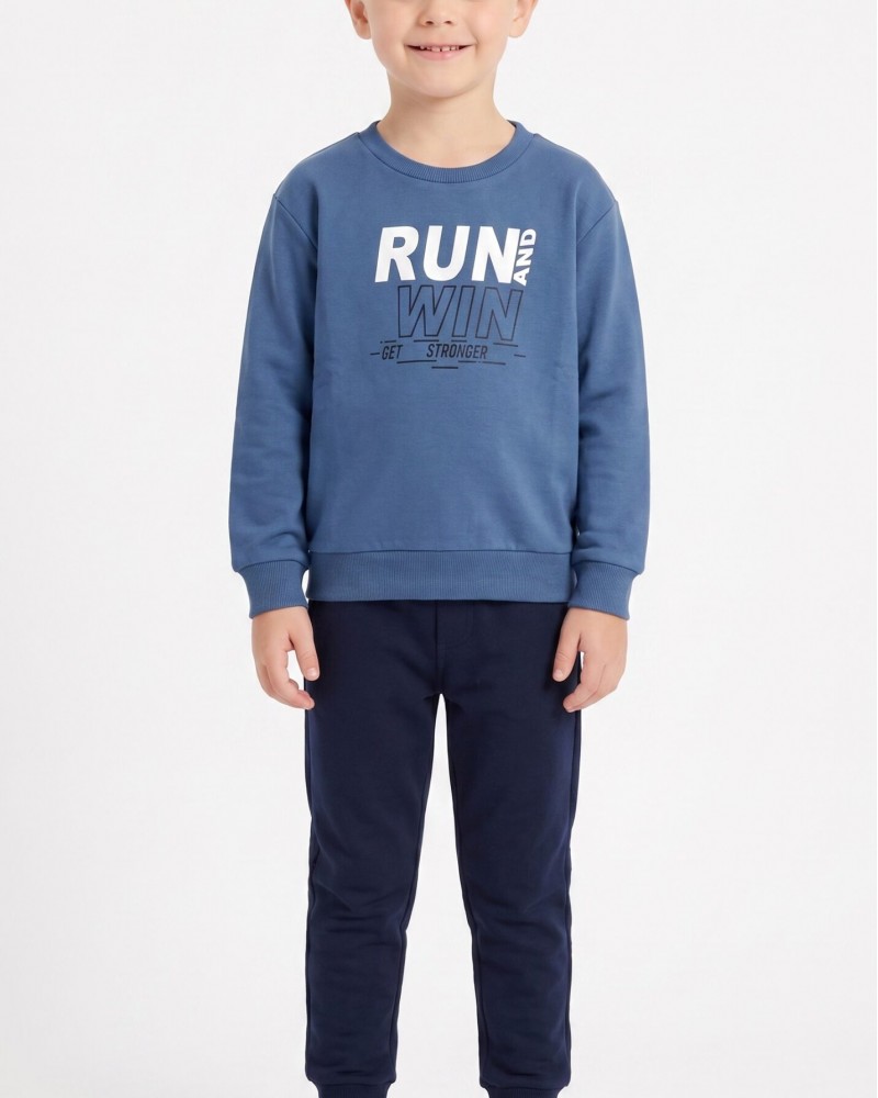 Εφηβικό Σετ Φούτερ Φόρμα Με Τύπωμα Run and Win για Αγόρι (6-16) -Ίντιγκο- 