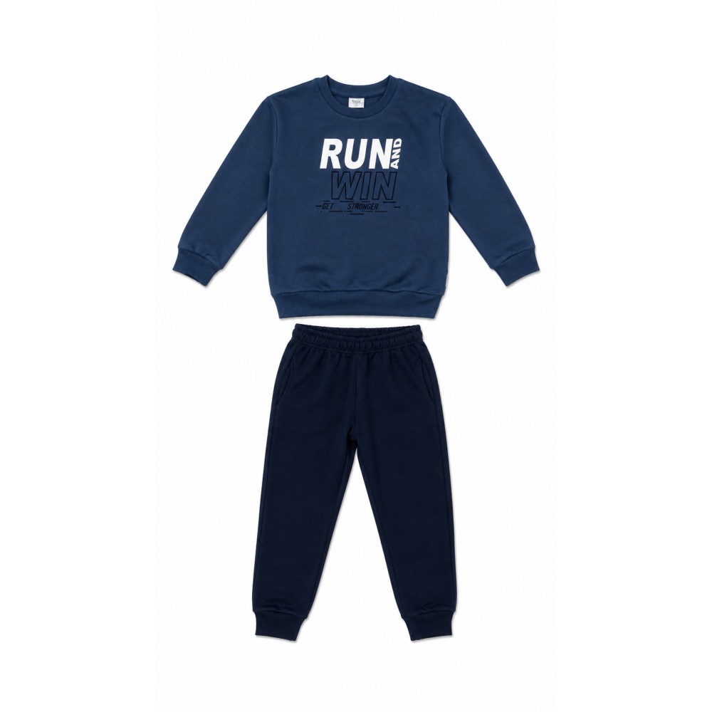 Εφηβικό Σετ Φούτερ Φόρμα Με Τύπωμα Run and Win για Αγόρι (6-16) -Ίντιγκο- 50828