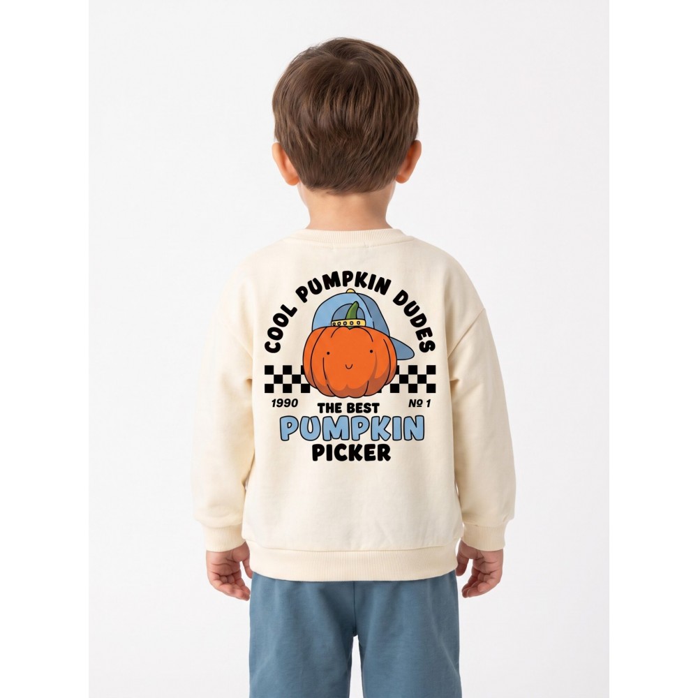 Παιδικό Σετ Φούτερ Φόρμα Με Τύπωμα Pumpkin Picker Αγόρι (2-6) -Κρεμ- 