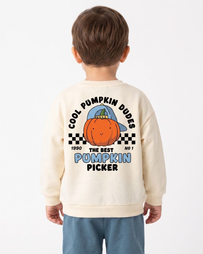 Παιδικό Σετ Φούτερ Φόρμα Με Τύπωμα Pumpkin Picker Αγόρι (2-6) -Κρεμ- 