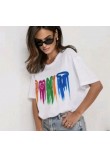 T-Shirt Μπλούζα Μακό με Τύπωμα Χρωμάτων Oversized -Λευκό- 5302 