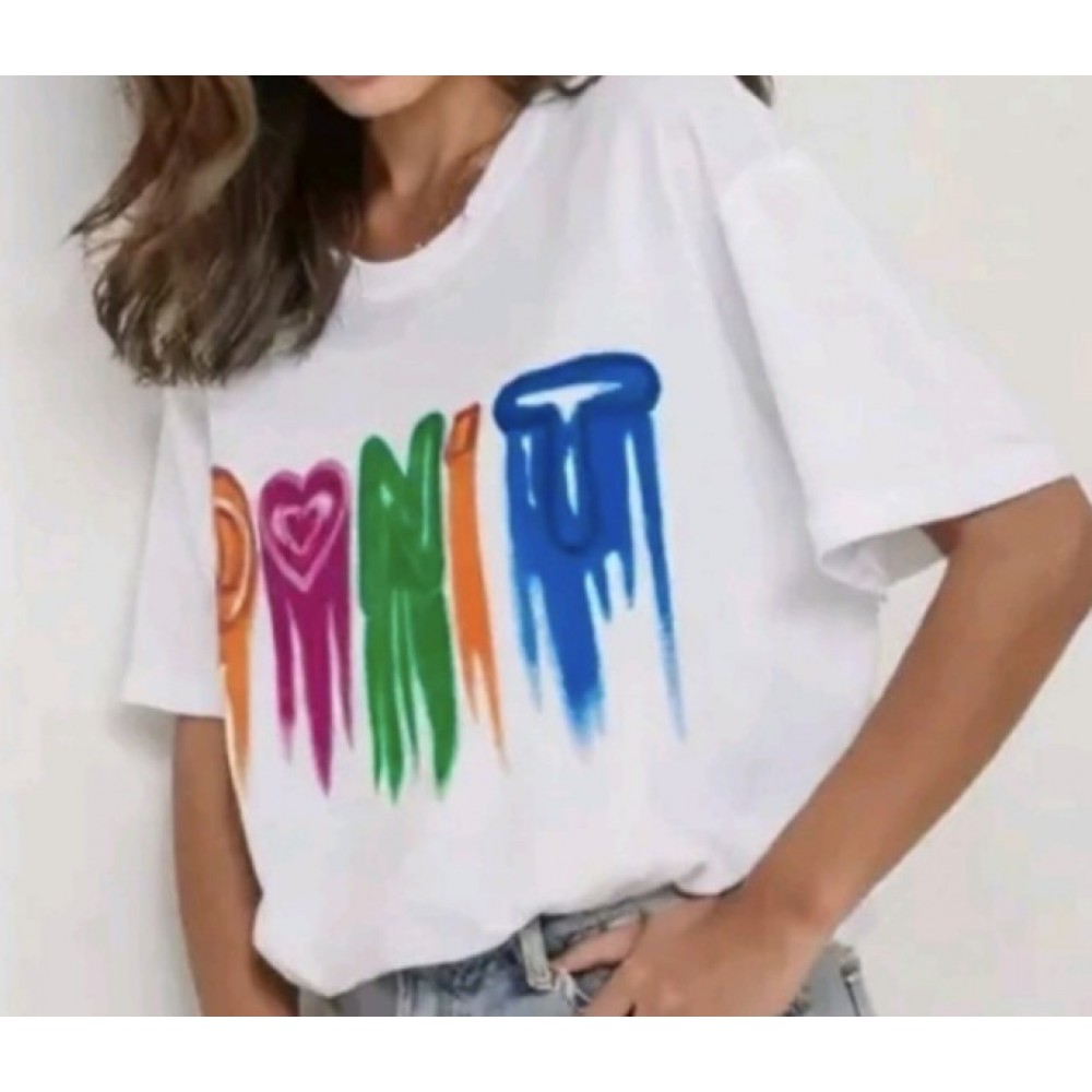 T-Shirt Μπλούζα Μακό με Τύπωμα Χρωμάτων Oversized -Λευκό- 5302 T-Shirt Μπλούζα Μακό με Τύπωμα Χρωμάτων Oversized -Λευκό- 5302