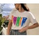 T-Shirt Μπλούζα Μακό με Τύπωμα Χρωμάτων Oversized -Εκρού- 5302