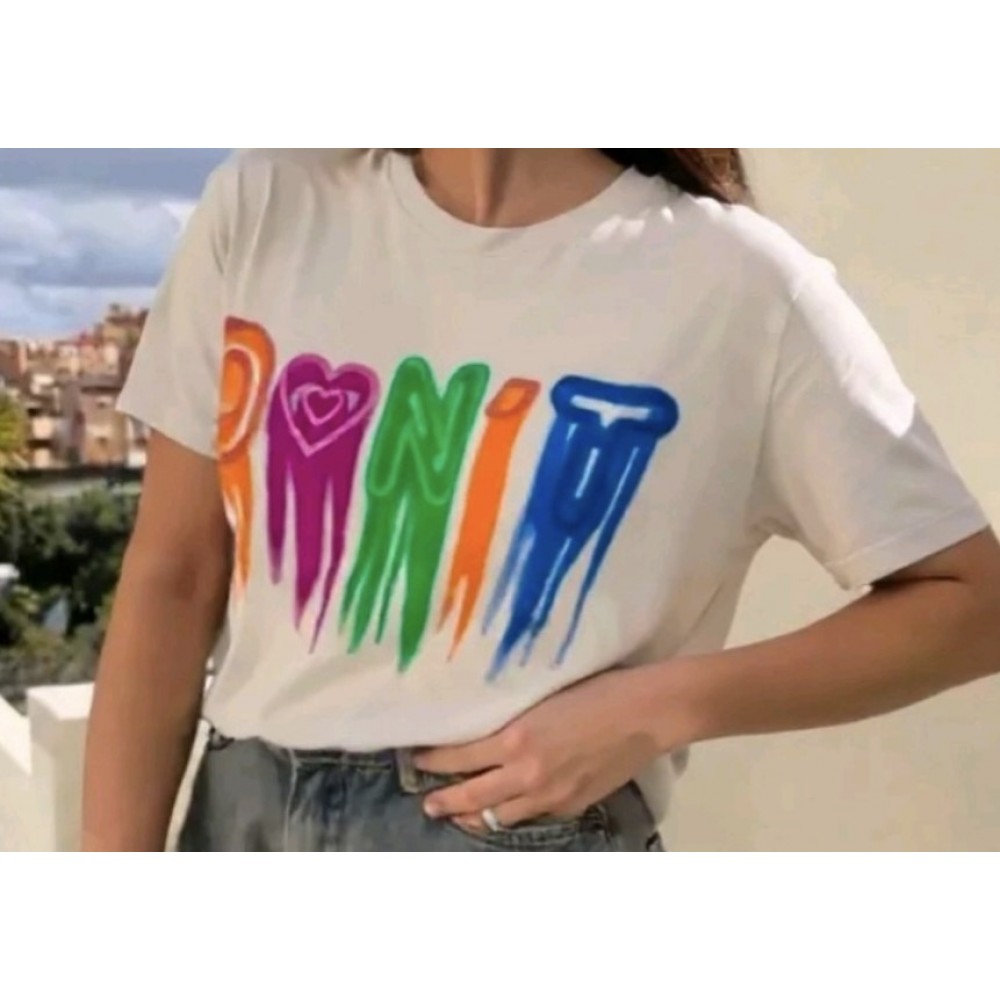 T-Shirt Μπλούζα Μακό με Τύπωμα Χρωμάτων Oversized -Εκρού- 5302 T-Shirt Μπλούζα Μακό με Τύπωμα Χρωμάτων Oversized -Εκρού- 5302