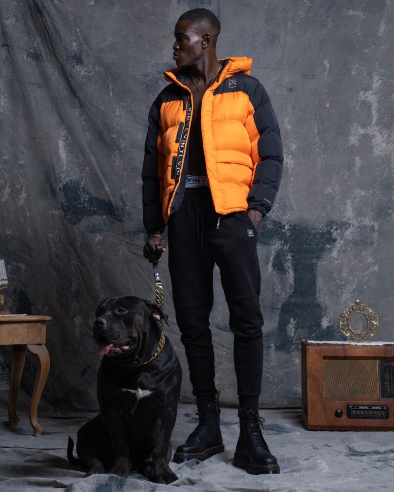 Μπουφάν Puffer Jacket Φουσκωτό Vinyl -Μαύρο/Πορτοκαλί- 60400-27