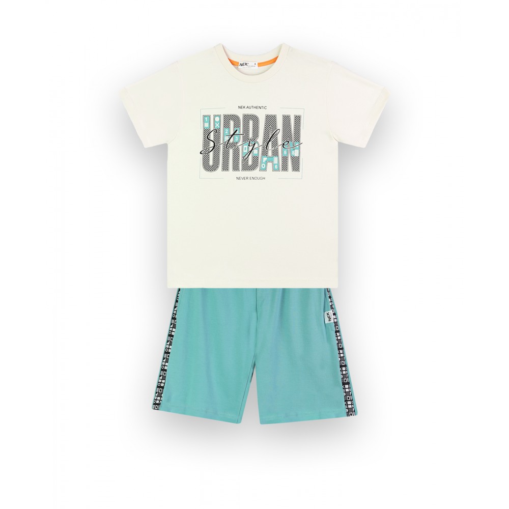 Εφηβικό Σετ T-Shirt Μπλούζα Urban Style Και Βερμούδα Αγόρι (6-16Ε) -Πετρόλ- 62324