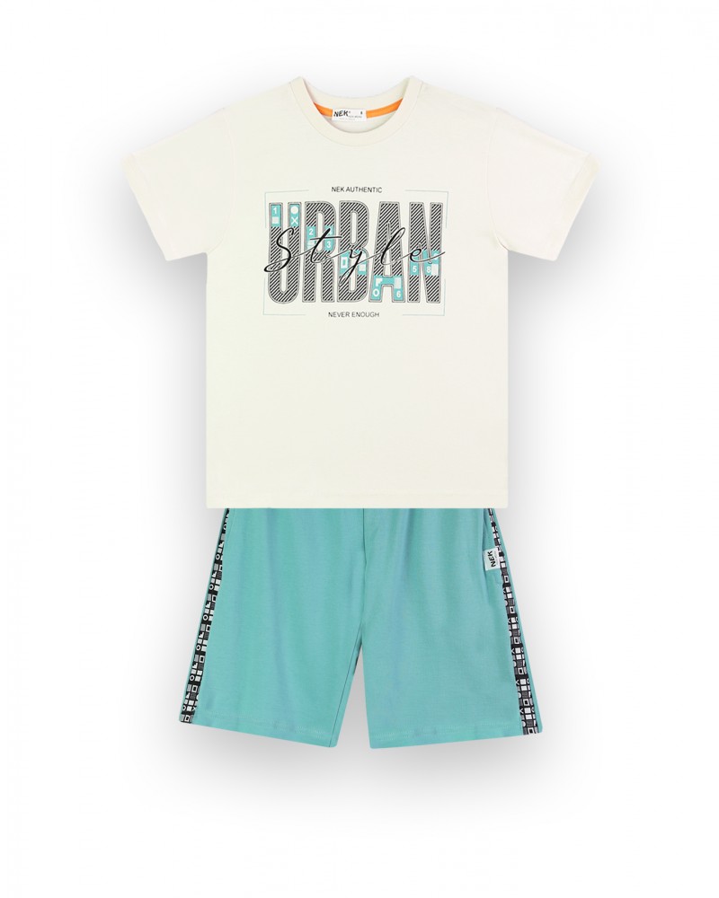 Εφηβικό Σετ T-Shirt Μπλούζα Urban Style Και Βερμούδα Αγόρι (6-16Ε) -Πετρόλ- 62324