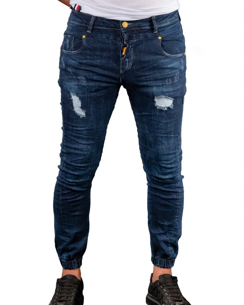Ανδρικό Jean Παντελόνι Με Φθορές και Λάστιχο Jogger Fit -Μπλε- Profil 630