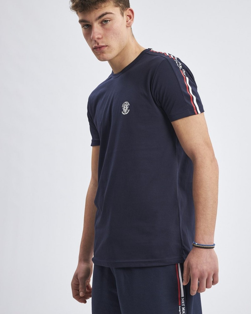 T-Shirt, Μπλούζα Ανδρική με logo printed stripe στα μανίκια -Μπλε Σκούρο- 70740