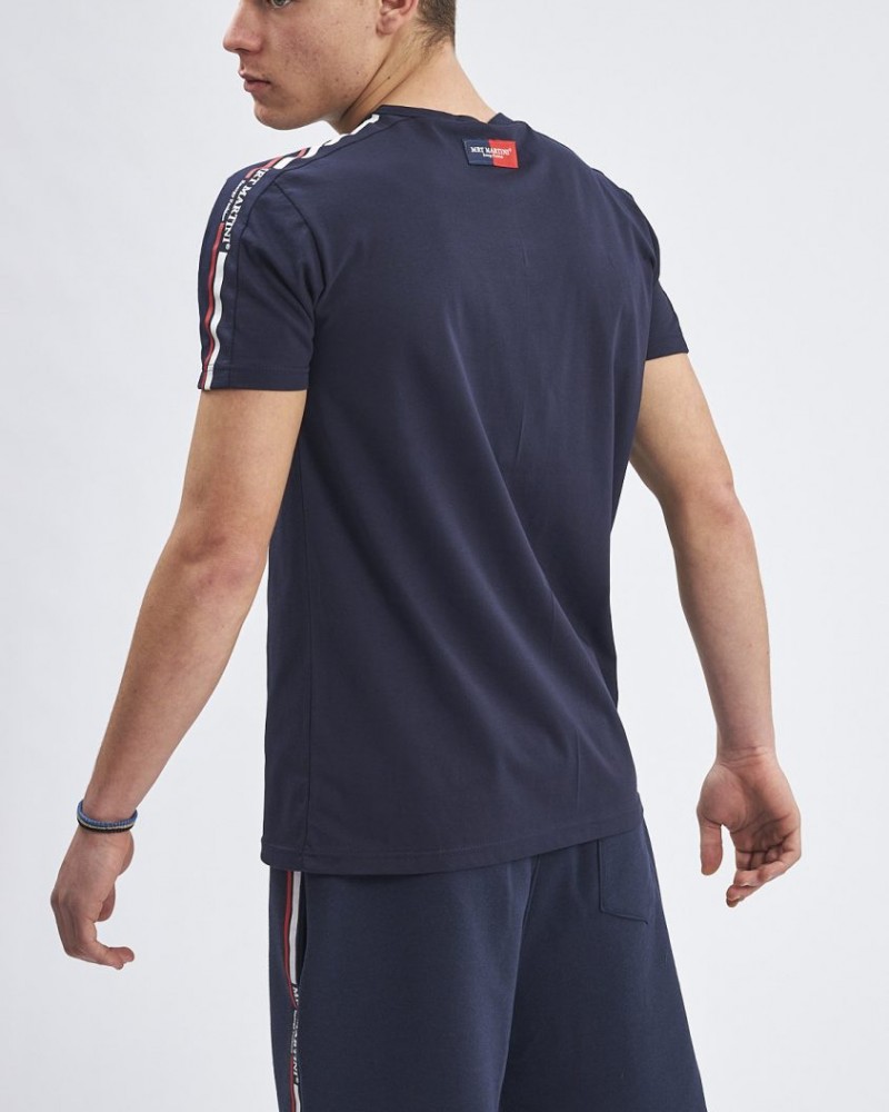 T-Shirt, Μπλούζα Ανδρική με logo printed stripe στα μανίκια -Μπλε Σκούρο- 70740