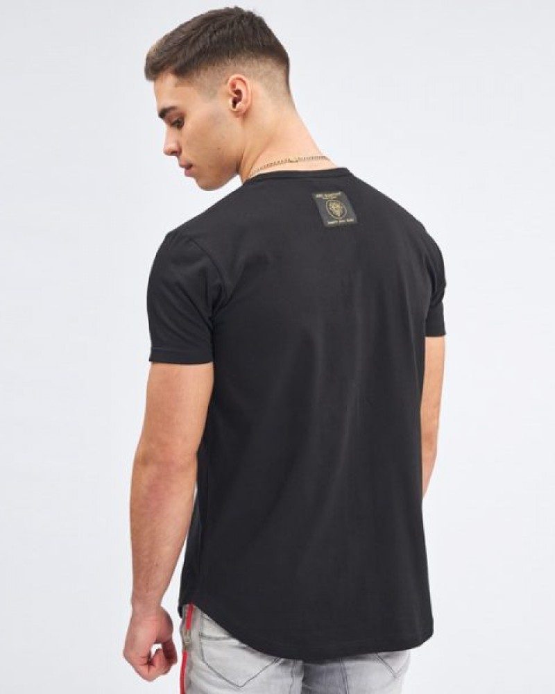 T-Shirt, Μπλούζα Ανδρική με logo printed stripe στο Στήθος -Μαύρο- 70744