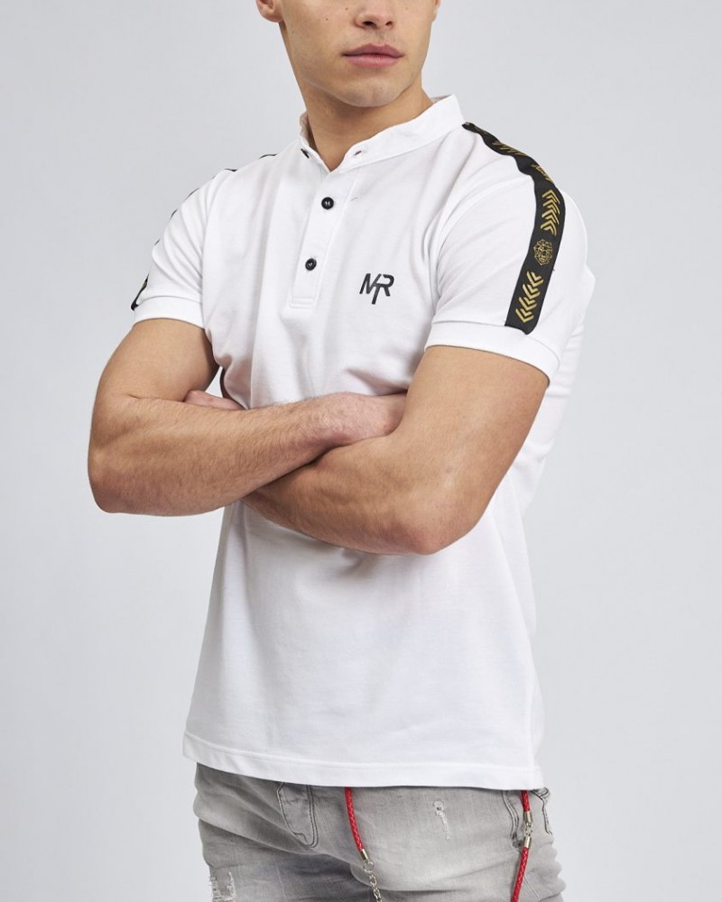 T-Shirt, Μπλούζα Ανδρική Μαο με logo printed stripe Χρυσό στα μανίκια -Λευκό- 70751