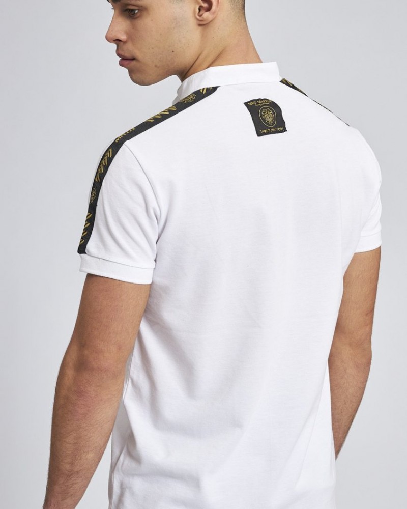 T-Shirt, Μπλούζα Ανδρική Μαο με logo printed stripe Χρυσό στα μανίκια -Λευκό- 70751