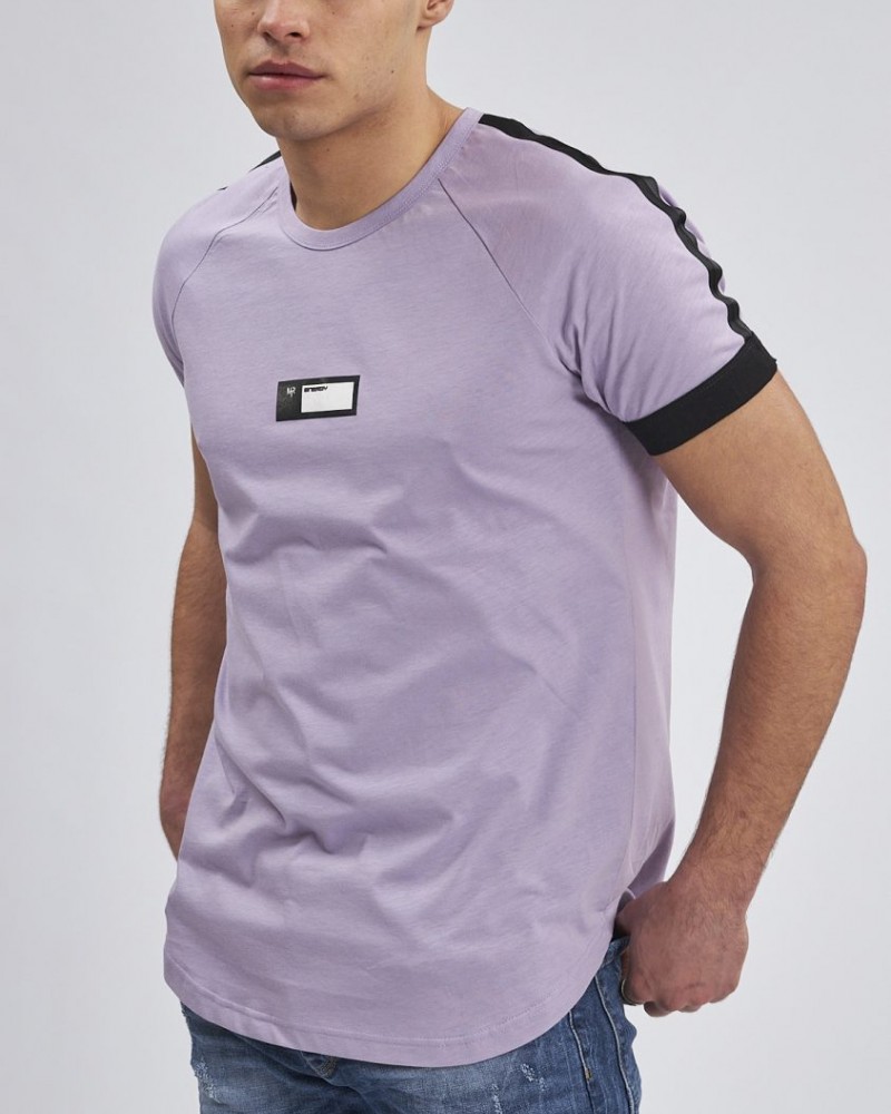 T-Shirt, Μπλούζα Ανδρική με printed stripe στα μανίκια -Μωβ- 70792