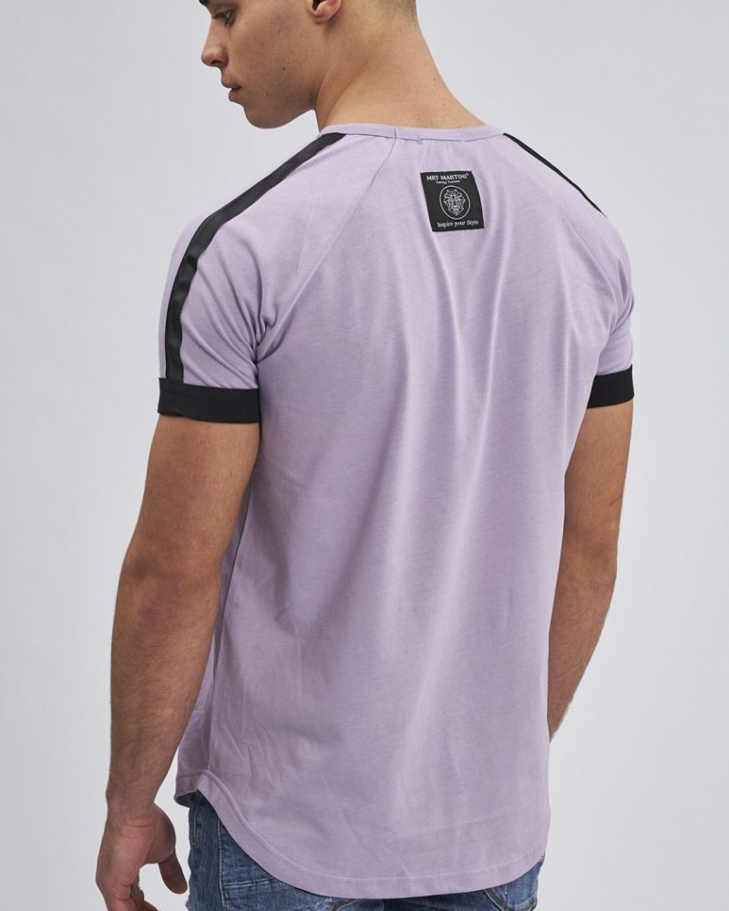 T-Shirt, Μπλούζα Ανδρική με printed stripe στα μανίκια -Μωβ- 70792
