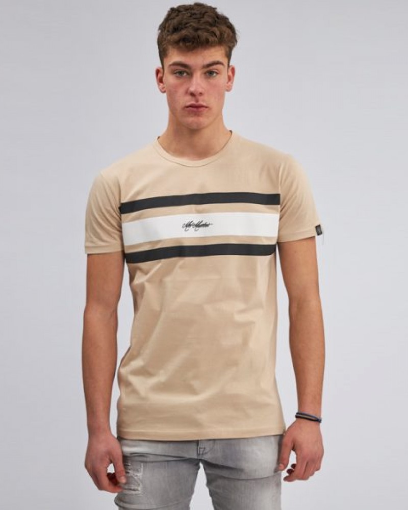T-Shirt, Μπλούζα Ανδρική με triple-stripes στο Στήθος -Μπεζ- 70793