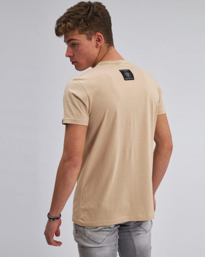 T-Shirt, Μπλούζα Ανδρική με triple-stripes στο Στήθος -Μπεζ- 70793