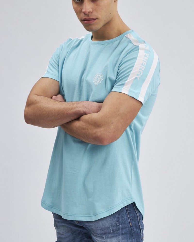 T-Shirt, Μπλούζα Ανδρική με logo printed stripe στα μανίκια -Τιρκουάζ- 70797