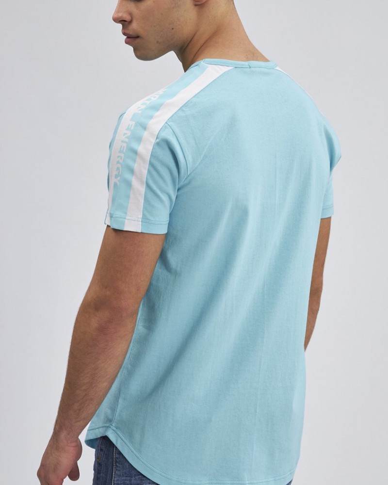 T-Shirt, Μπλούζα Ανδρική με logo printed stripe στα μανίκια -Τιρκουάζ- 70797