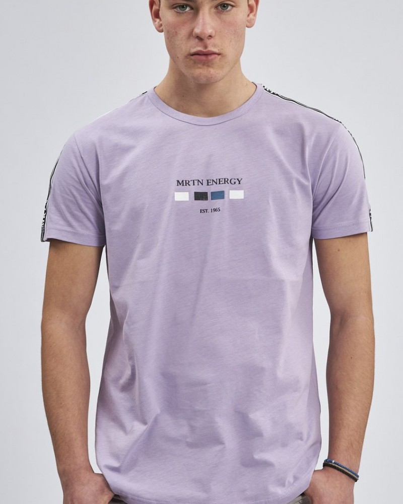 T-Shirt, Μπλούζα Ανδρική με logo printed stripe στα μανίκια -Μώβ- 70804