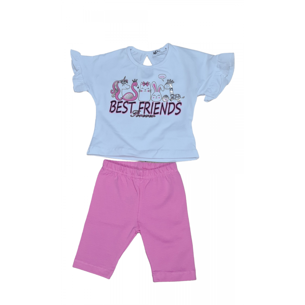 Βρεφικό Μακό Σετ Μπλούζα Best Friends και Κολάν Κορίτσι (3-24Μ) –Λευκό– 71724