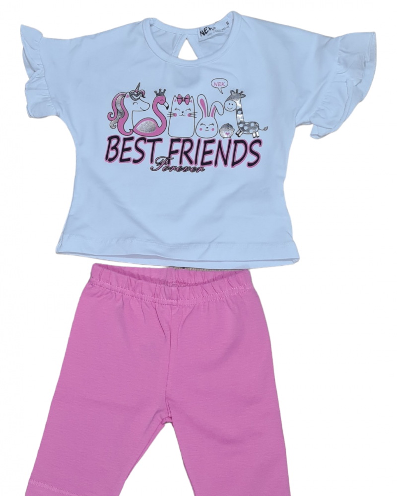Βρεφικό Μακό Σετ Μπλούζα Best Friends και Κολάν Κορίτσι (3-24Μ) –Λευκό– 71724