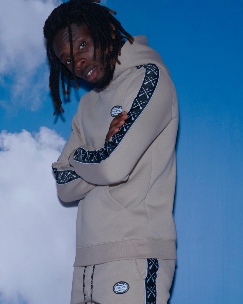 Φούτερ Μπλούζα Με Τρέσα Και Οβάλ Λογότυπο Vinyl, Taped Side Hoodie -Μπεζ- 77903-77