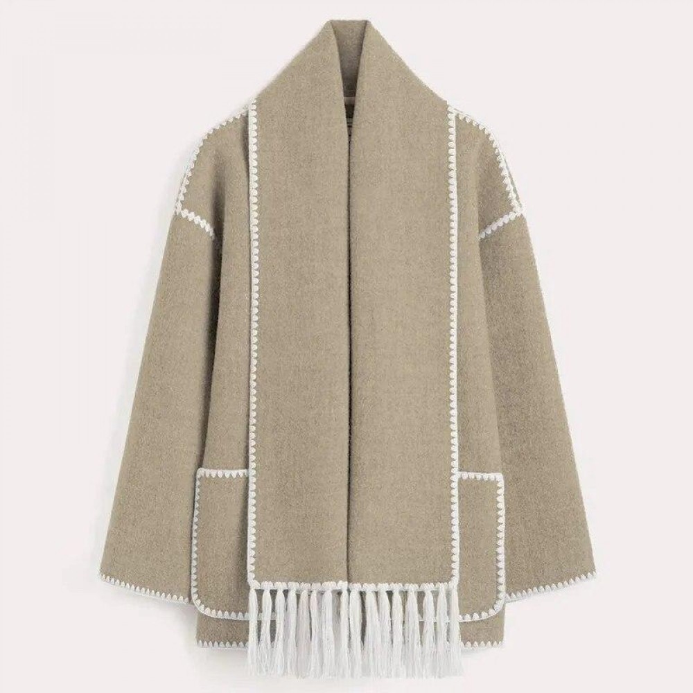 Πλεκτή Ζακέτα Με Κασκόλ -Μπεζ- 