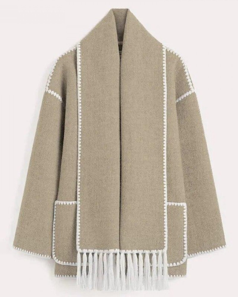 Πλεκτή Ζακέτα Με Κασκόλ -Μπεζ- 