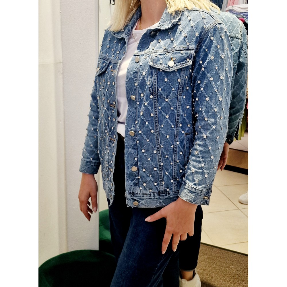 Denim Jacket Jean με Στρας Τζην Μπουφάν -Μπλε- B112 Denim Jacket Jean με Στρας Τζην Μπουφάν -Μπλε- B112
