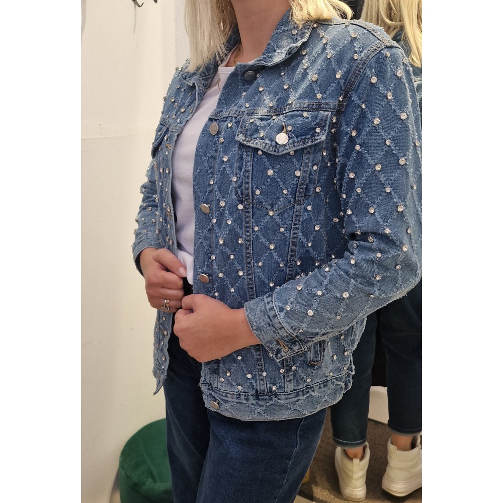 Denim Jacket Jean με Στρας Τζην Μπουφάν -Μπλε- B112 Denim Jacket Jean με Στρας Τζην Μπουφάν -Μπλε- B112