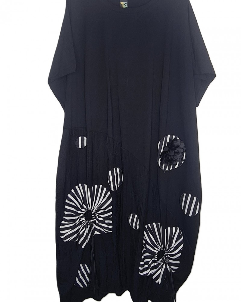 Φόρεμα Midi Floral Με Σχέδιο Και Σούρες OverSize -Μαύρο- B114