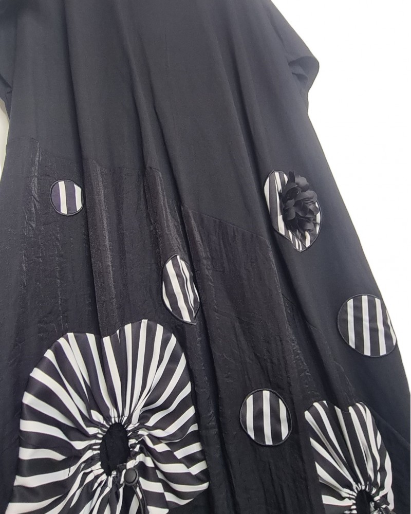 Φόρεμα Midi Floral Με Σχέδιο Και Σούρες OverSize -Μαύρο- B114