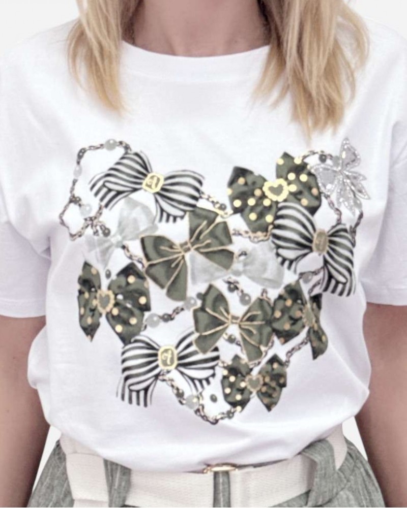 T-Shirt Μπλούζα Μακό Λευκό με Λαδί Τύπωμα -Λευκό- ES2107