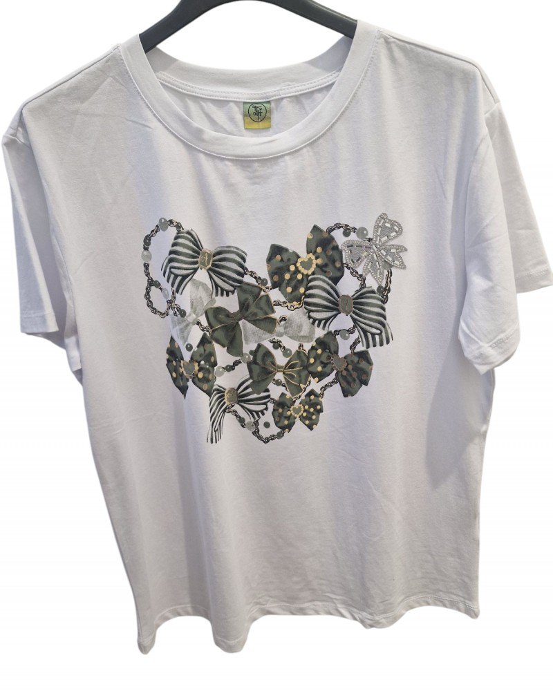 T-Shirt Μπλούζα Μακό Λευκό με Λαδί Τύπωμα -Λευκό- ES2107