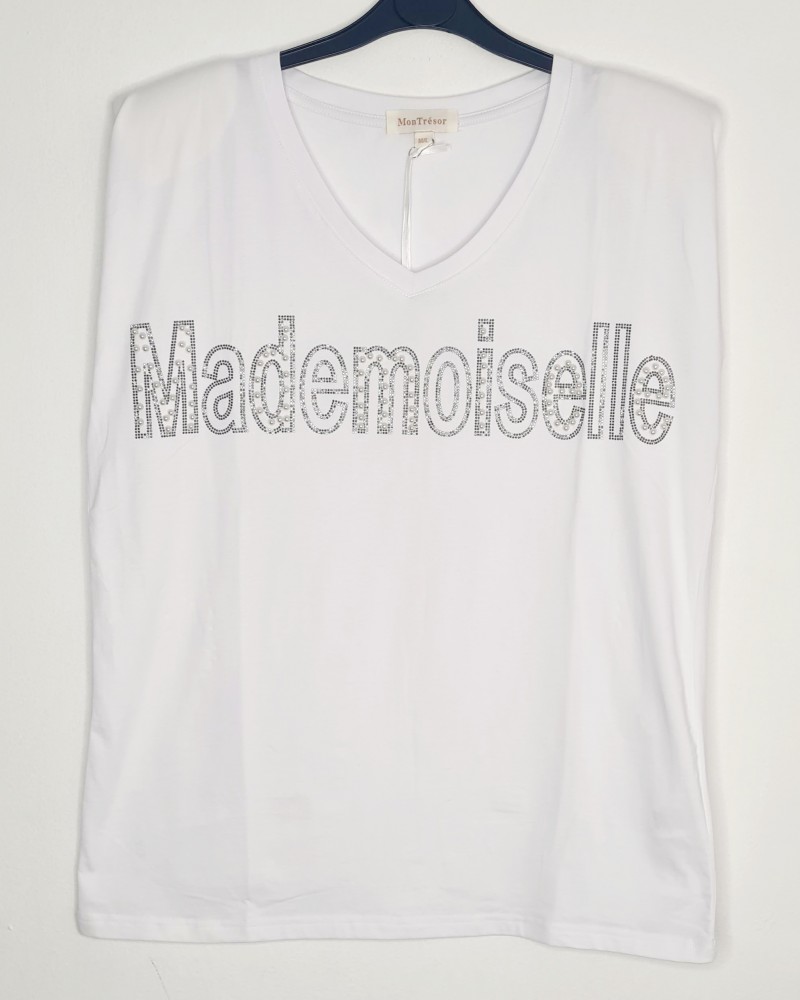 T-Shirt Μπλούζα Μακό με Τύπωμα και Στρας -Λευκό- ES2108514