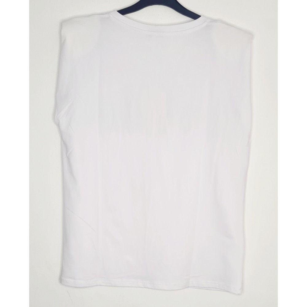 T-Shirt Μπλούζα Μακό με Τύπωμα και Στρας -Λευκό- ES2108514